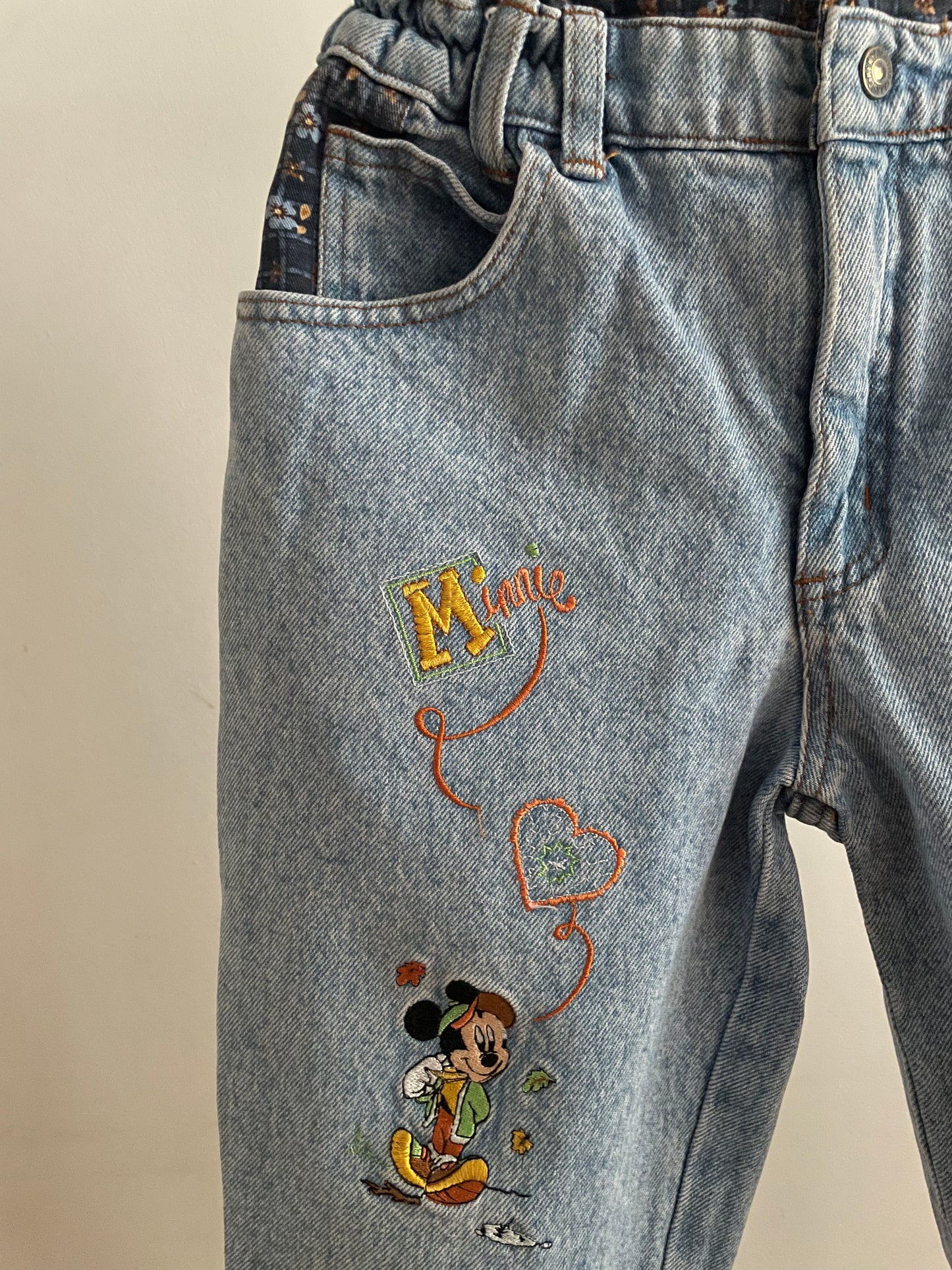 Minnie & Daisy denim trouser with flowers application