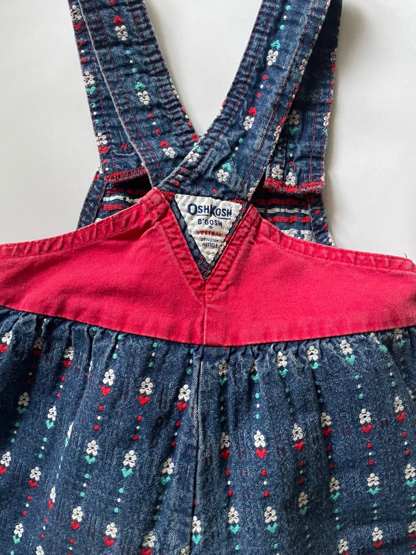 OshKosh b'Gosh Vintage Overall in daisy and heart denim with Bow