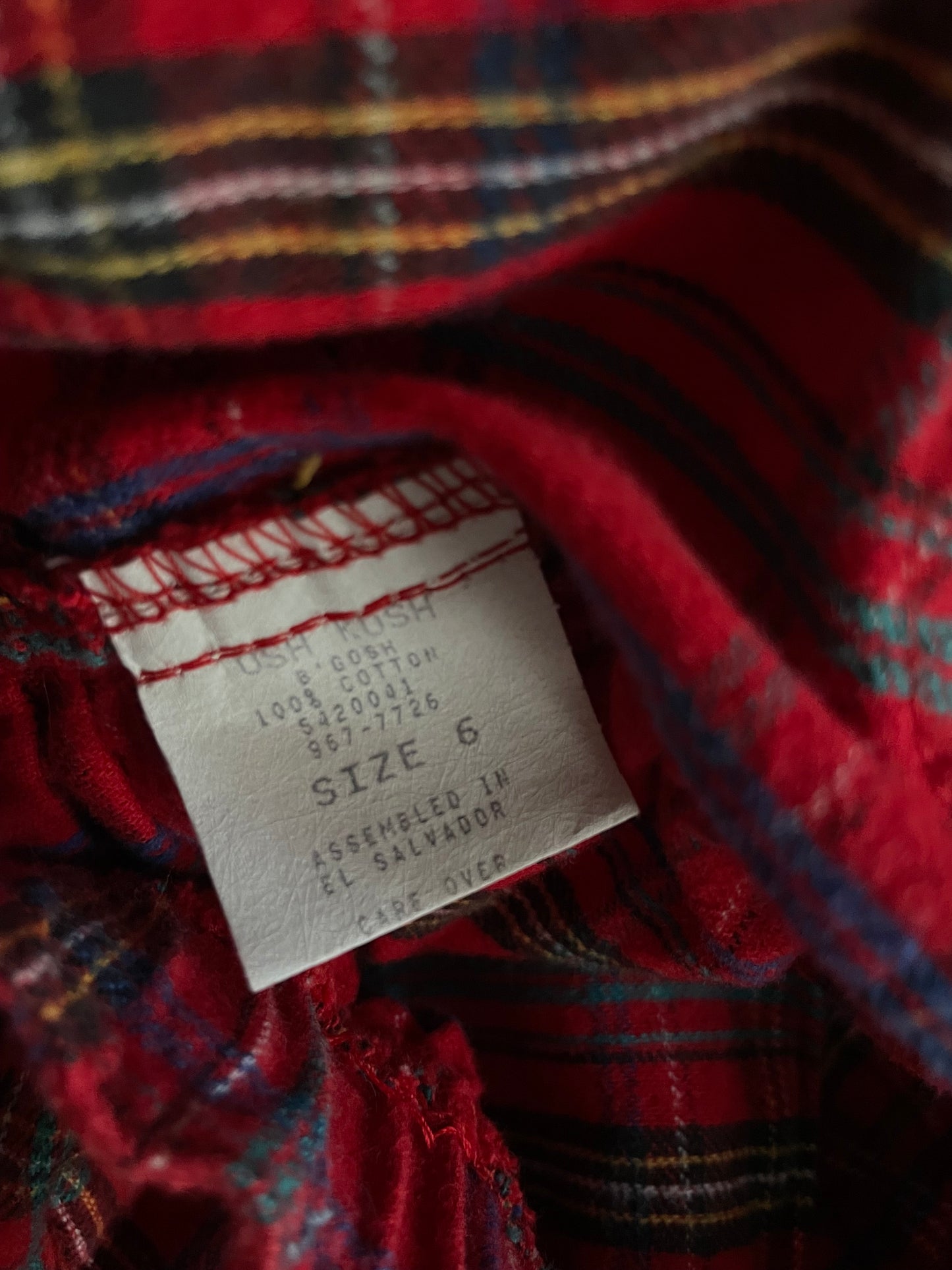 OshKosh b'Gosh red flannel vintage overall skirt with velvet