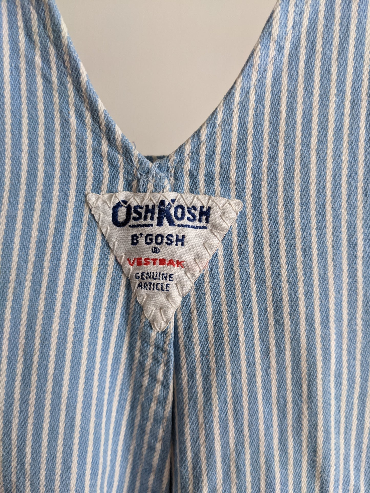 OshKosh b'Gosh denim light blue hickory stripes overall 92 USA