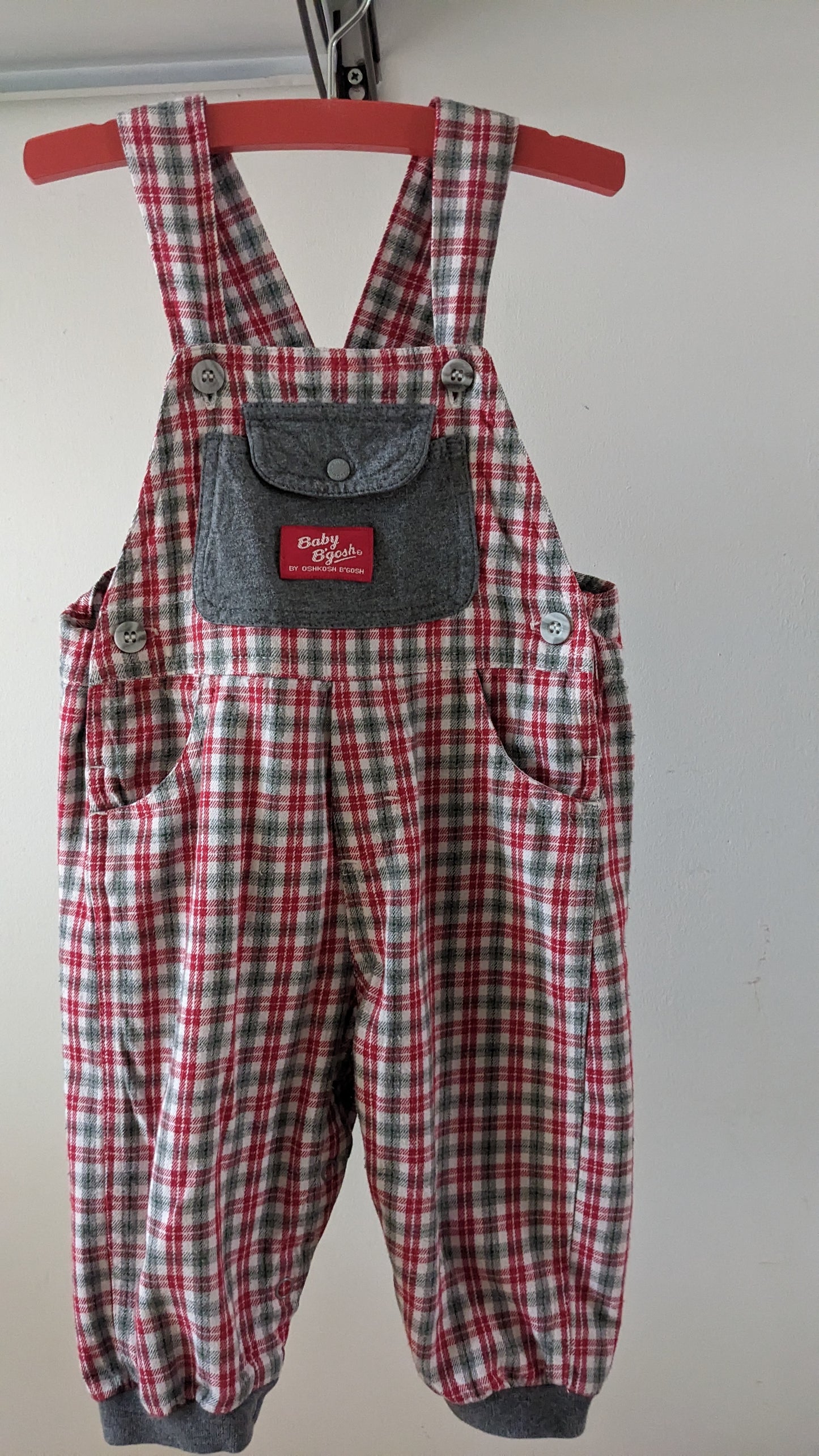 OshKosh b'Gosh vintage red and grey check baby overall