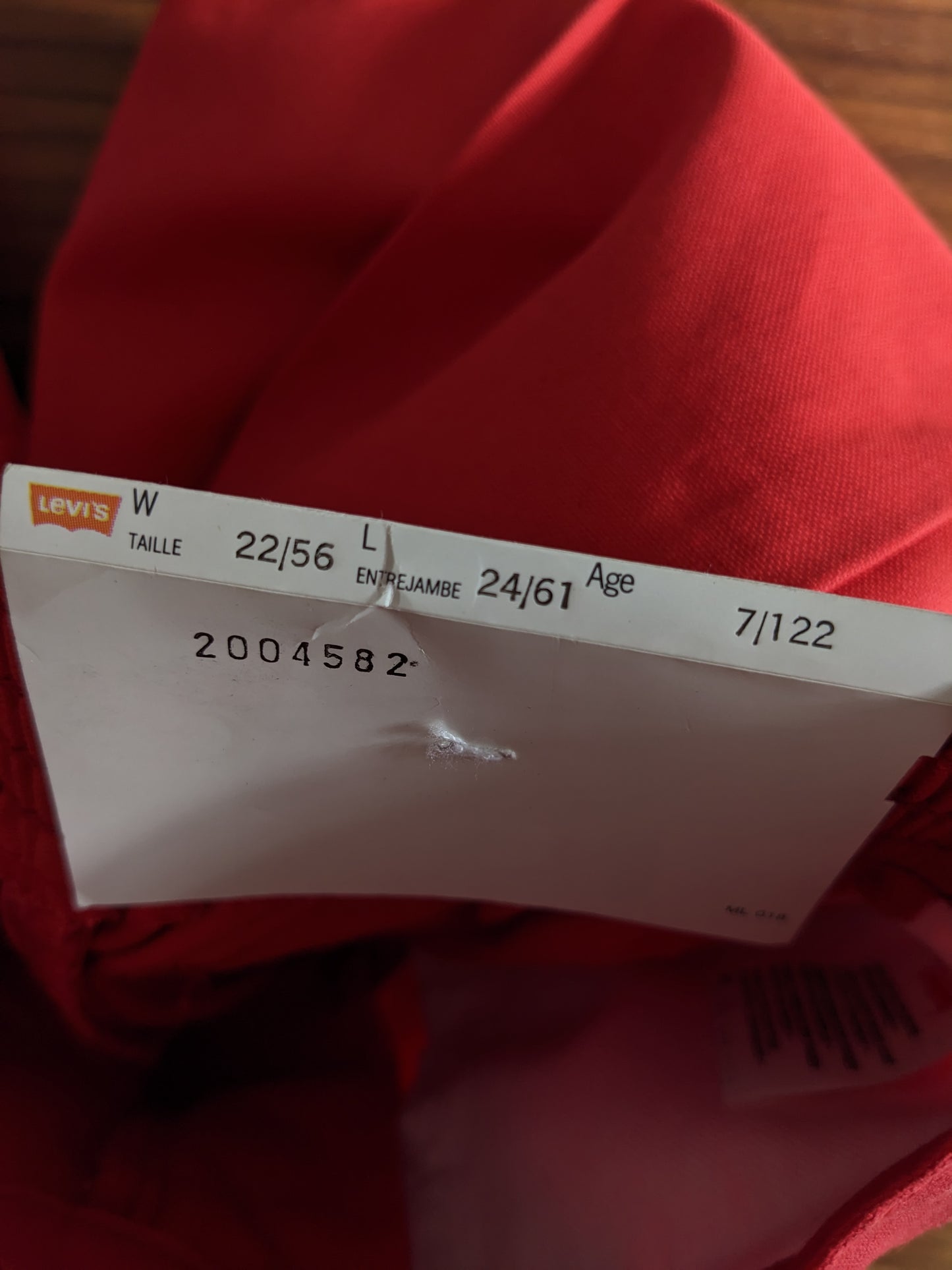 Red Little Levi's 5 Pocket Trousers Vintage 7 Deadstock