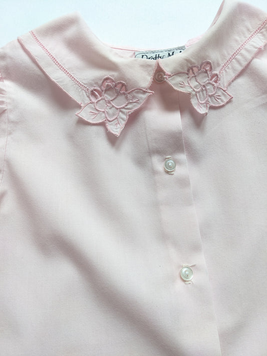 Lace embroidered collar vintage pink shirt