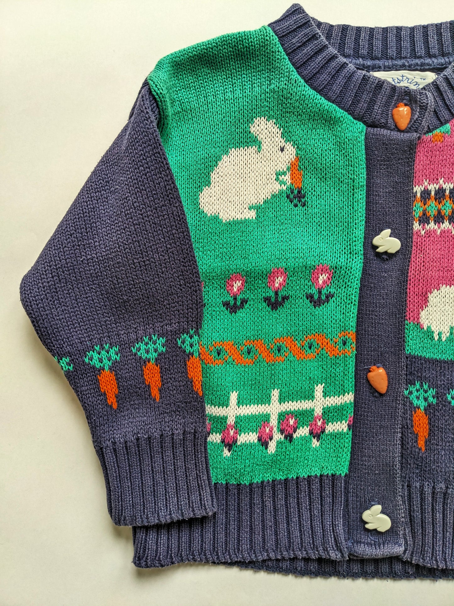 Rabbit and carrots knitted vintage cardigan