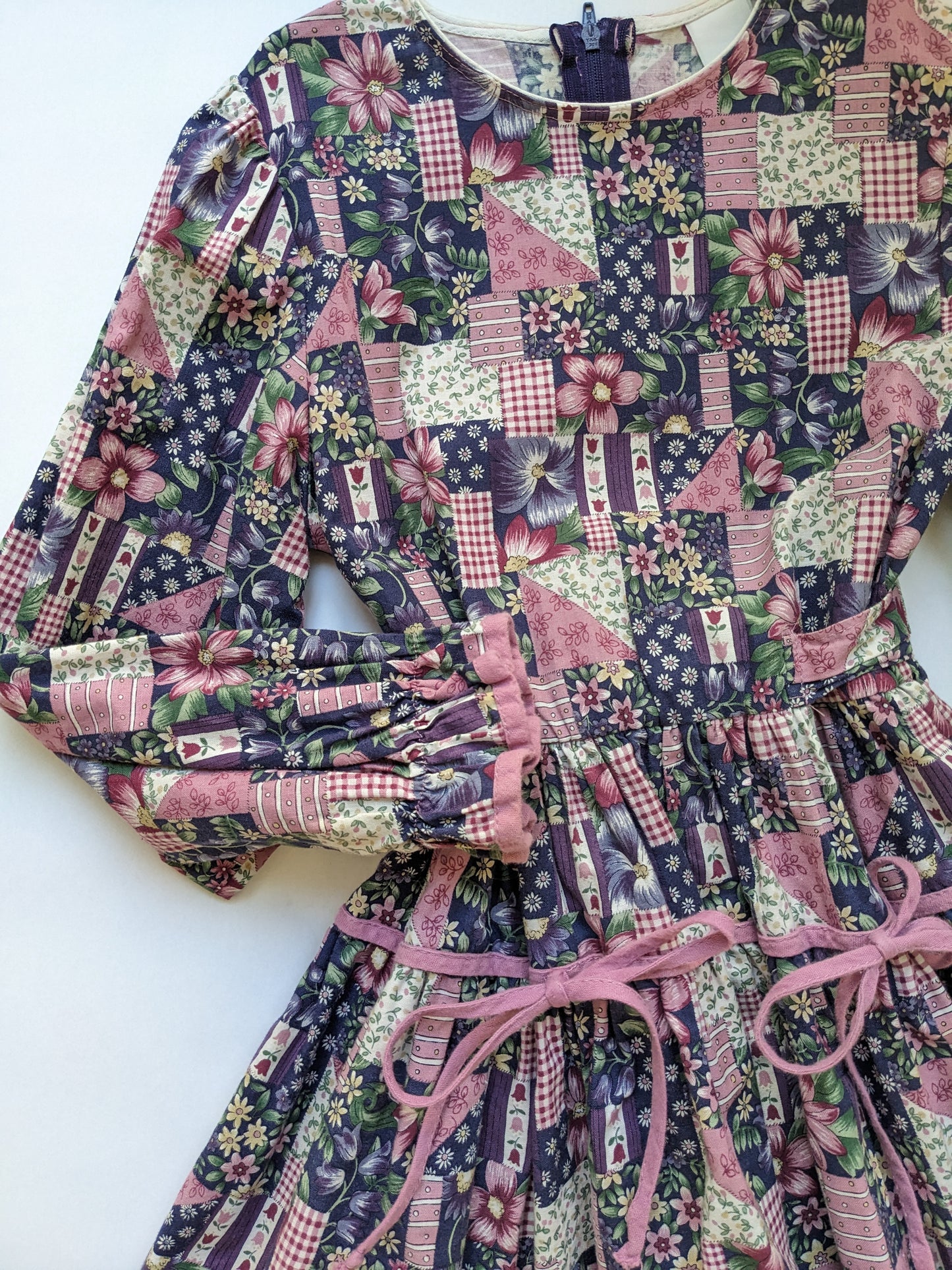 Patchwork print wide skirted dress