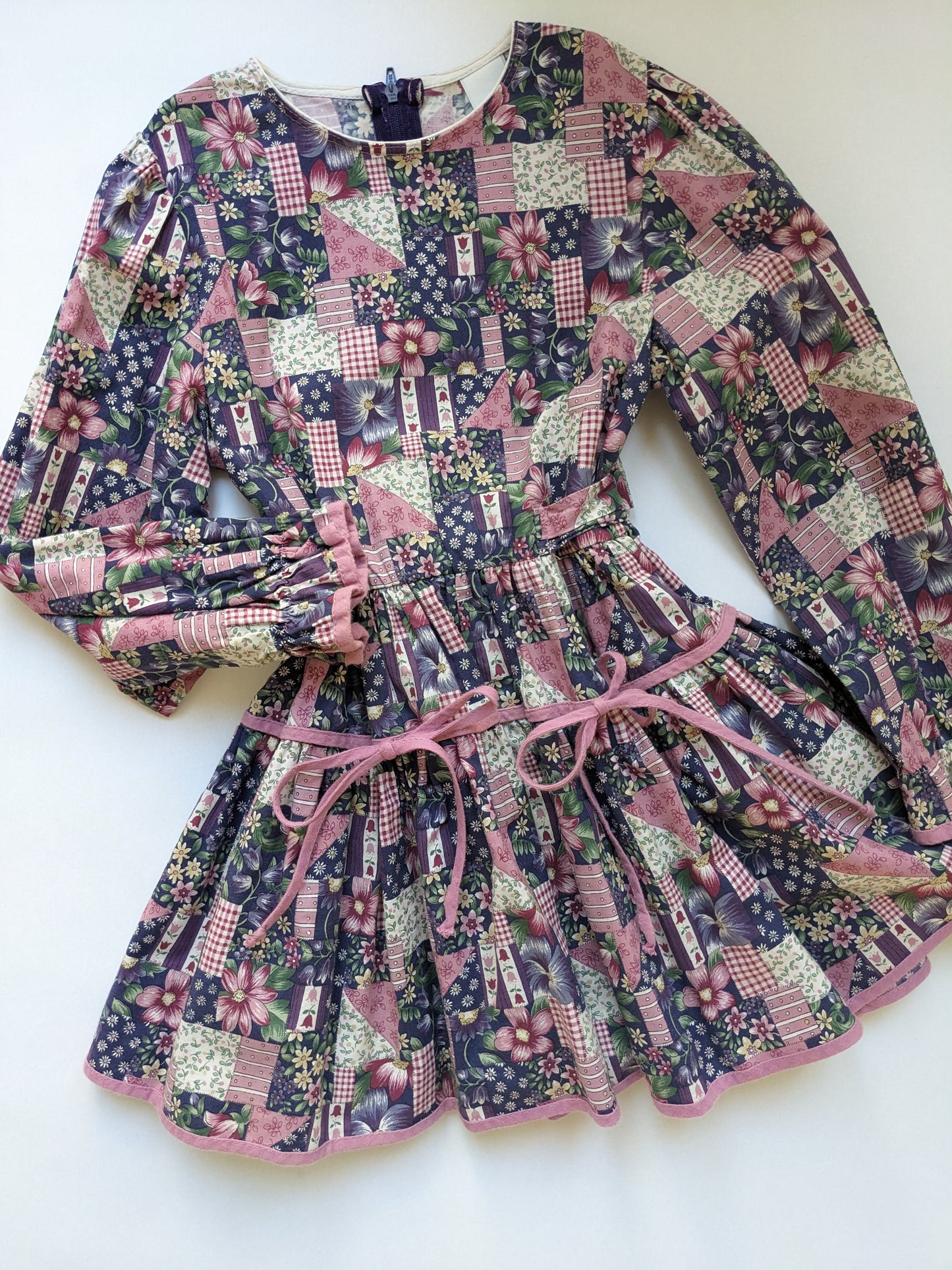 Patchwork print wide skirted dress