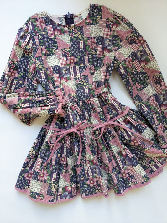 Patchwork print wide skirted dress