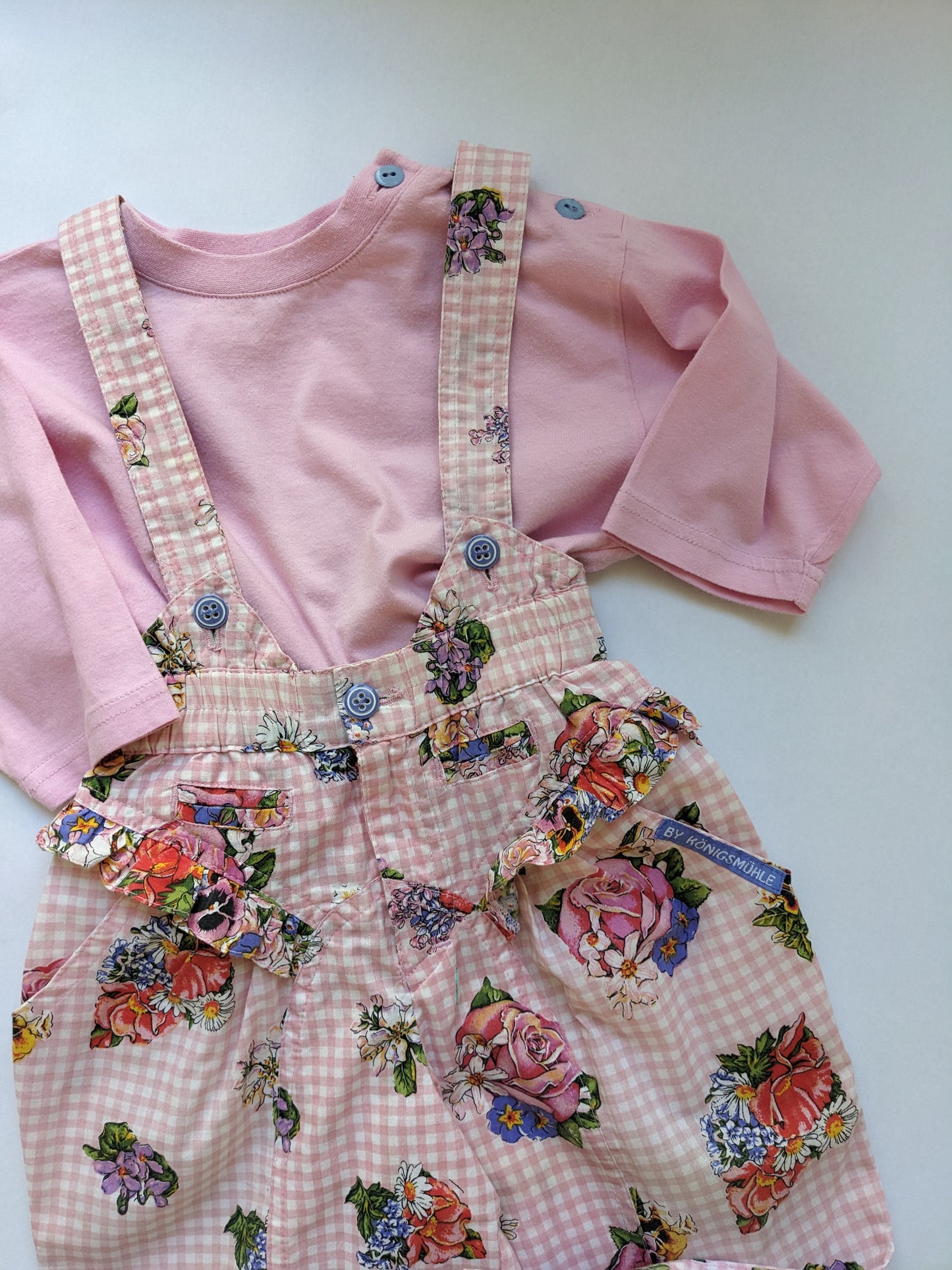 Pink Gingham and Flower Vintage Overall Set