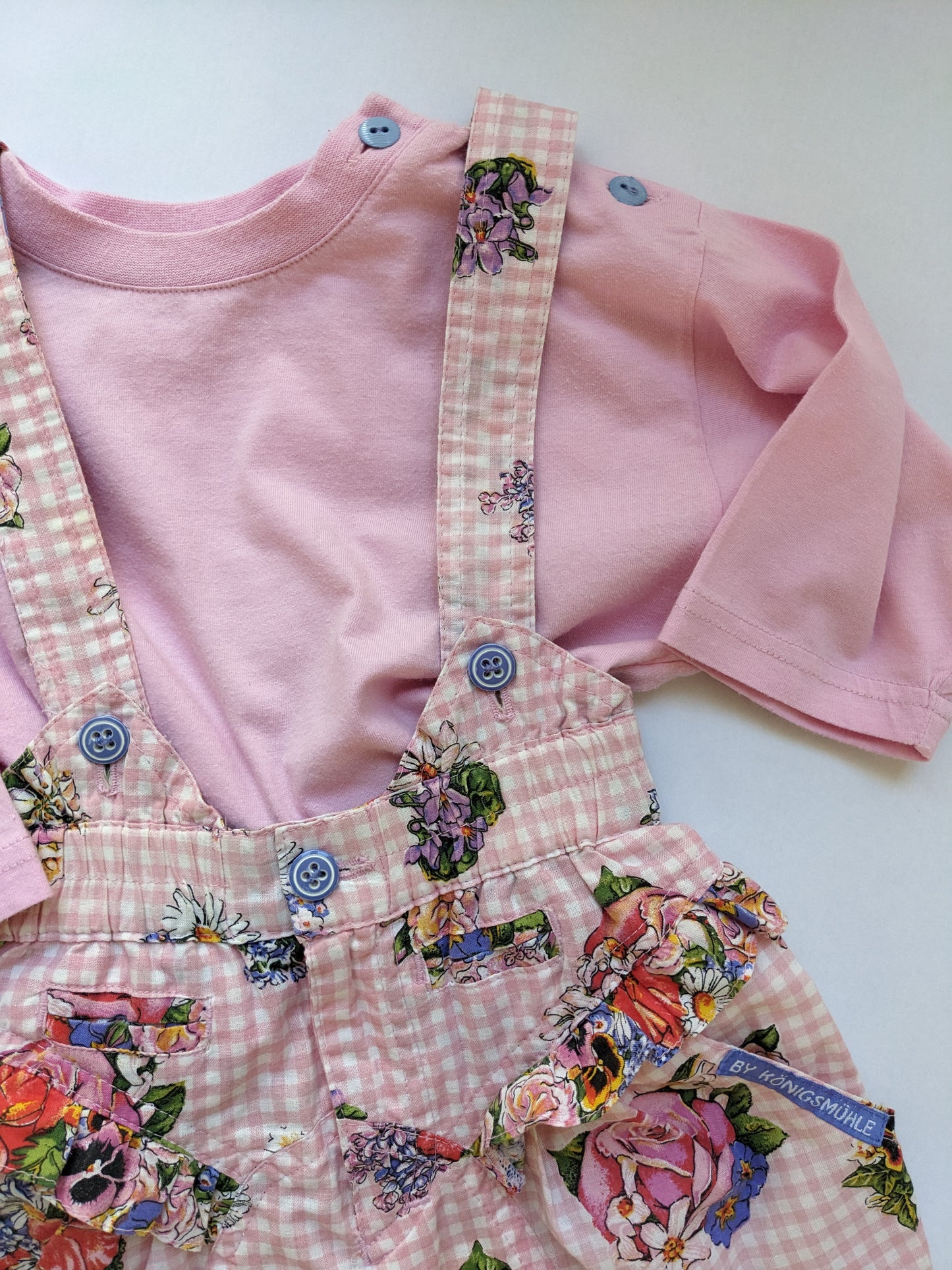 Pink Gingham and Flower Vintage Overall Set