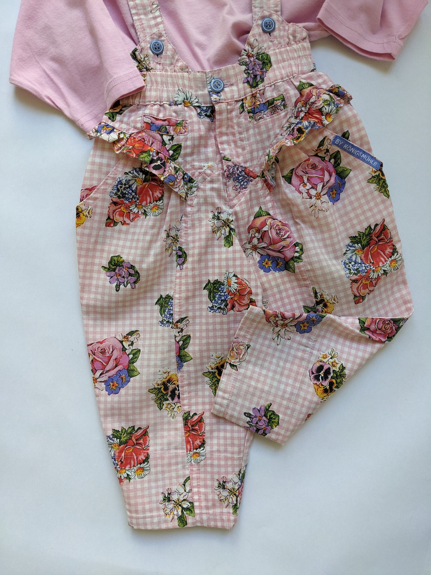 Pink Gingham and Flower Vintage Overall Set