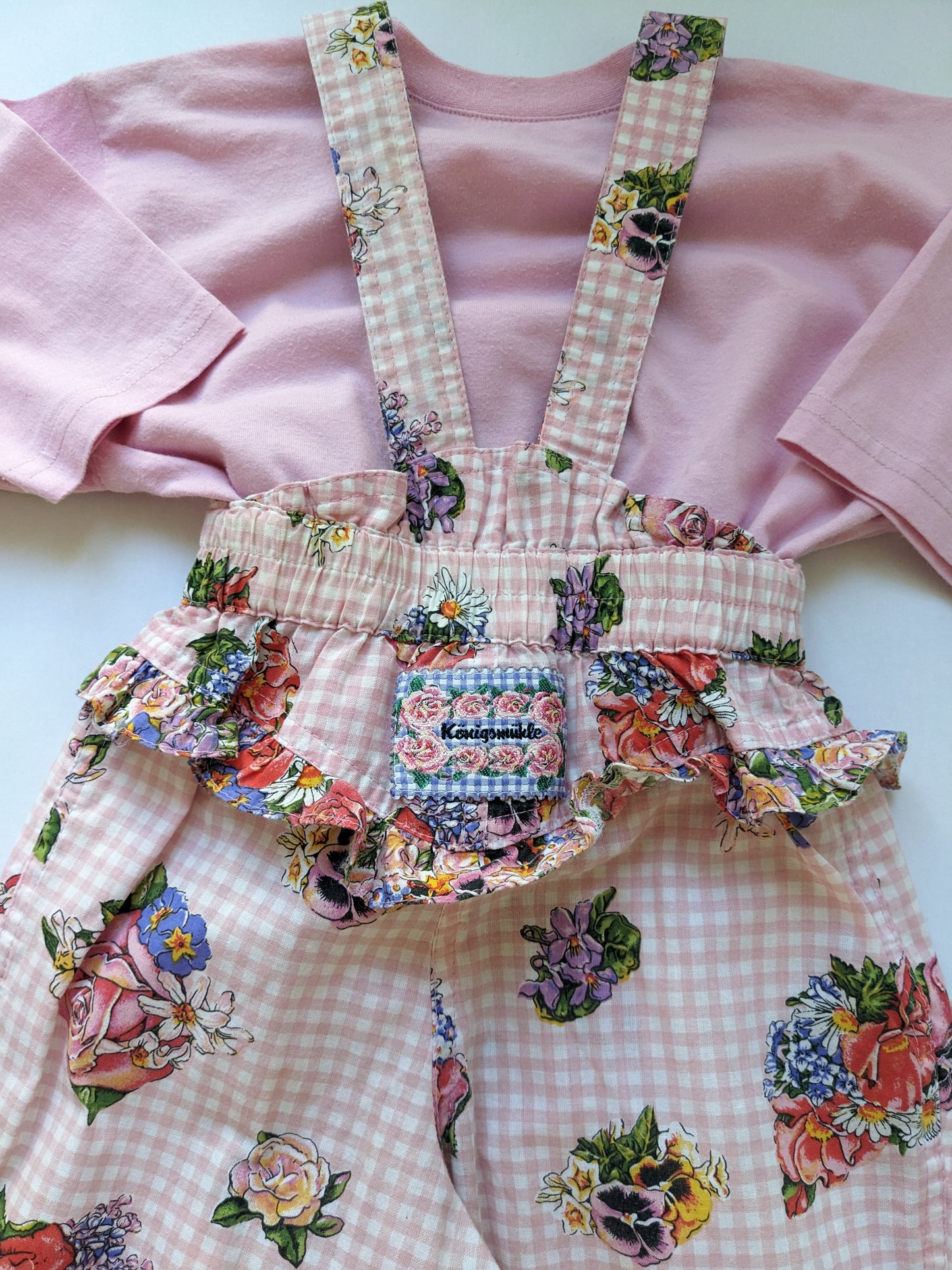 Pink Gingham and Flower Vintage Overall Set