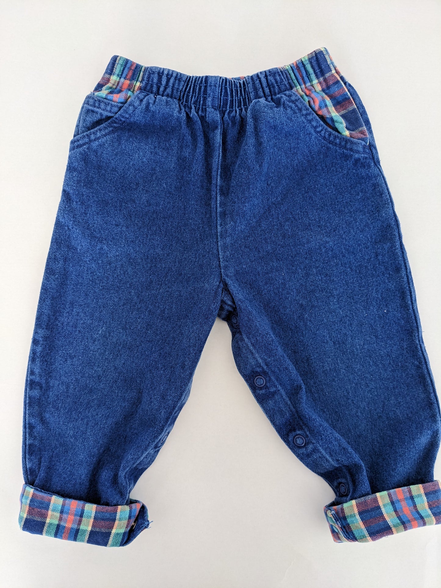 OshKosh b'Gosh vintage funny indigo and rainbow check pants