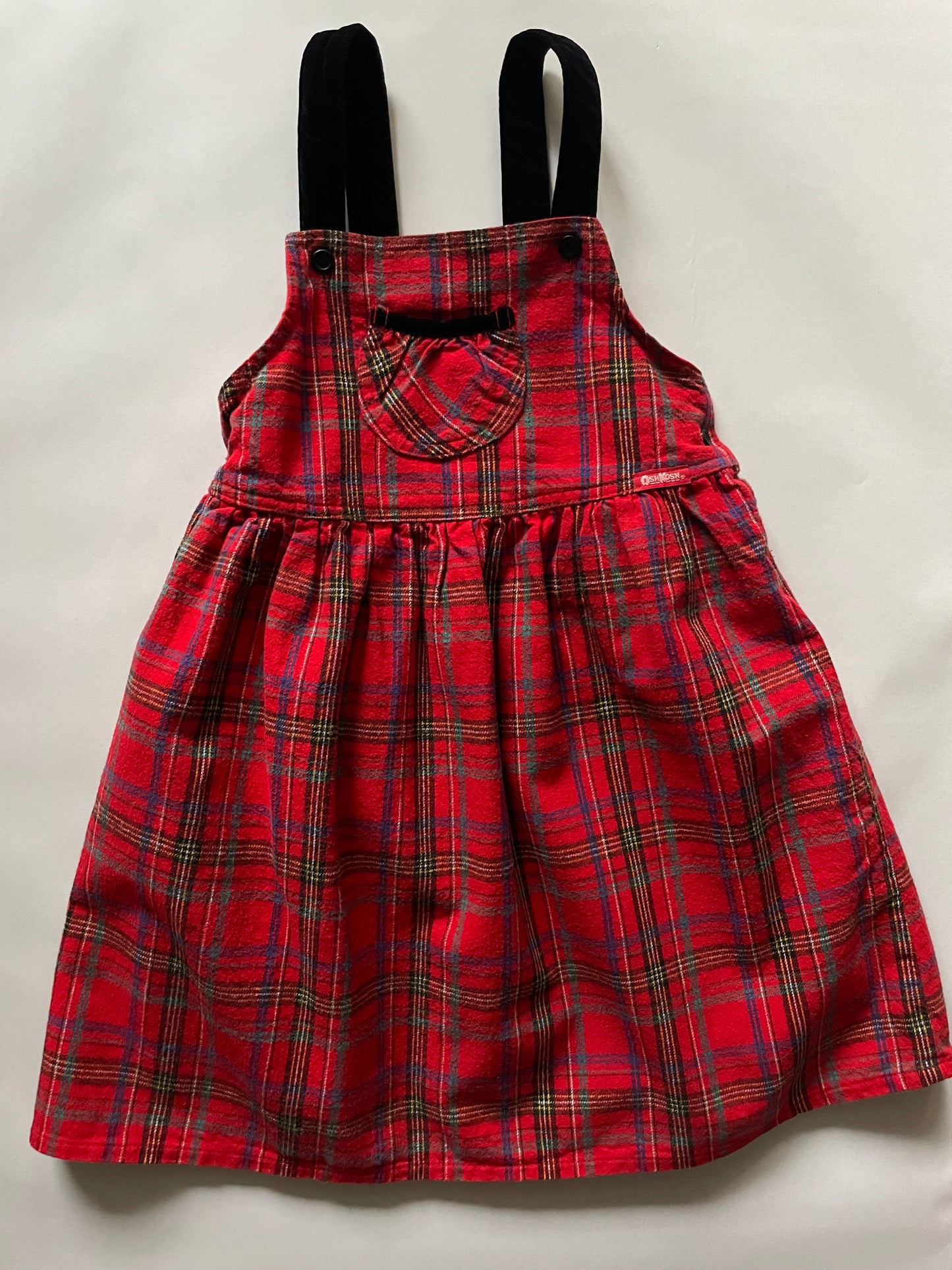 OshKosh b'Gosh red flannel vintage overall skirt with velvet