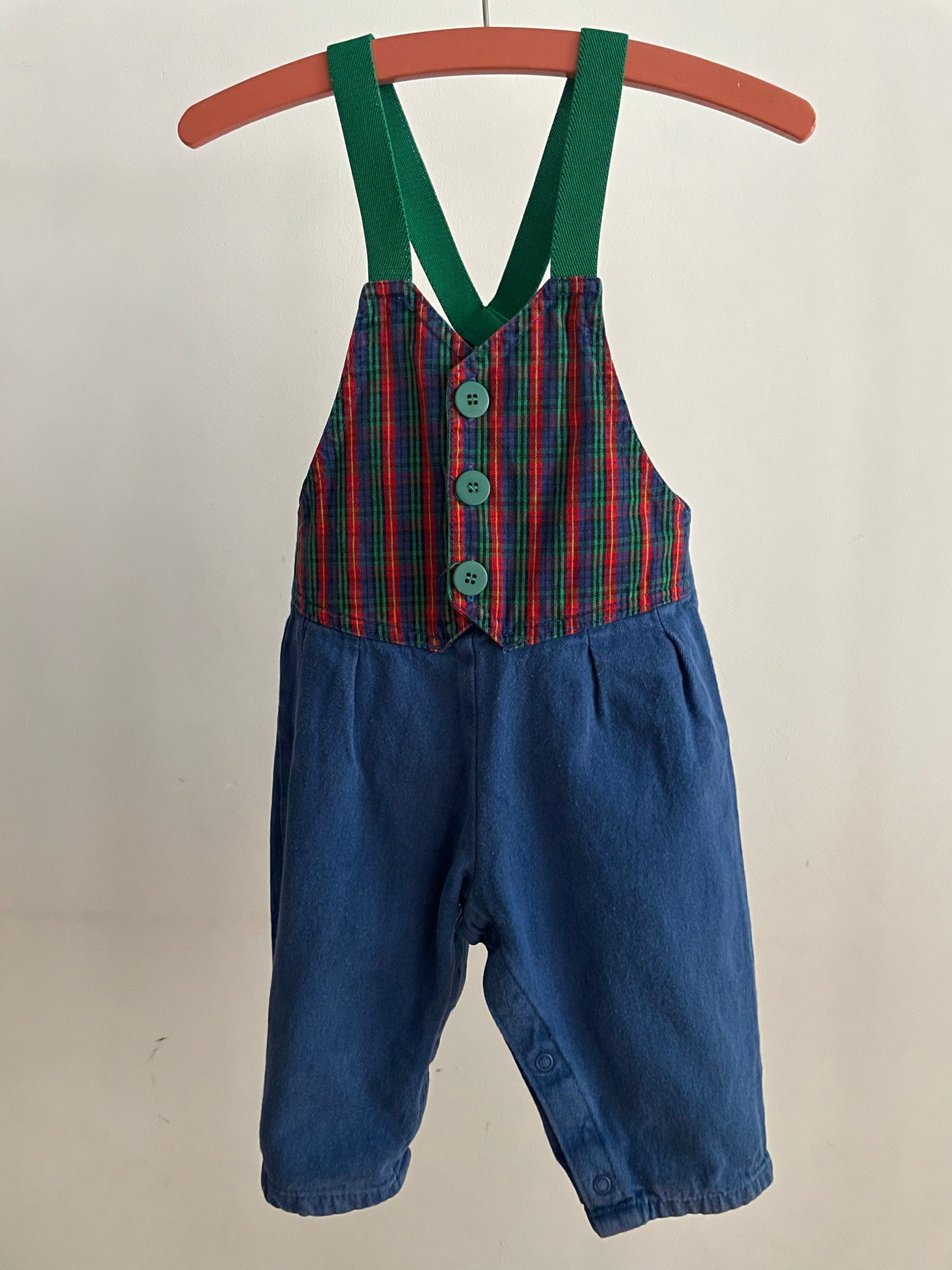 OshKosh b'Gosh Vintage denim overall with fake check vest style