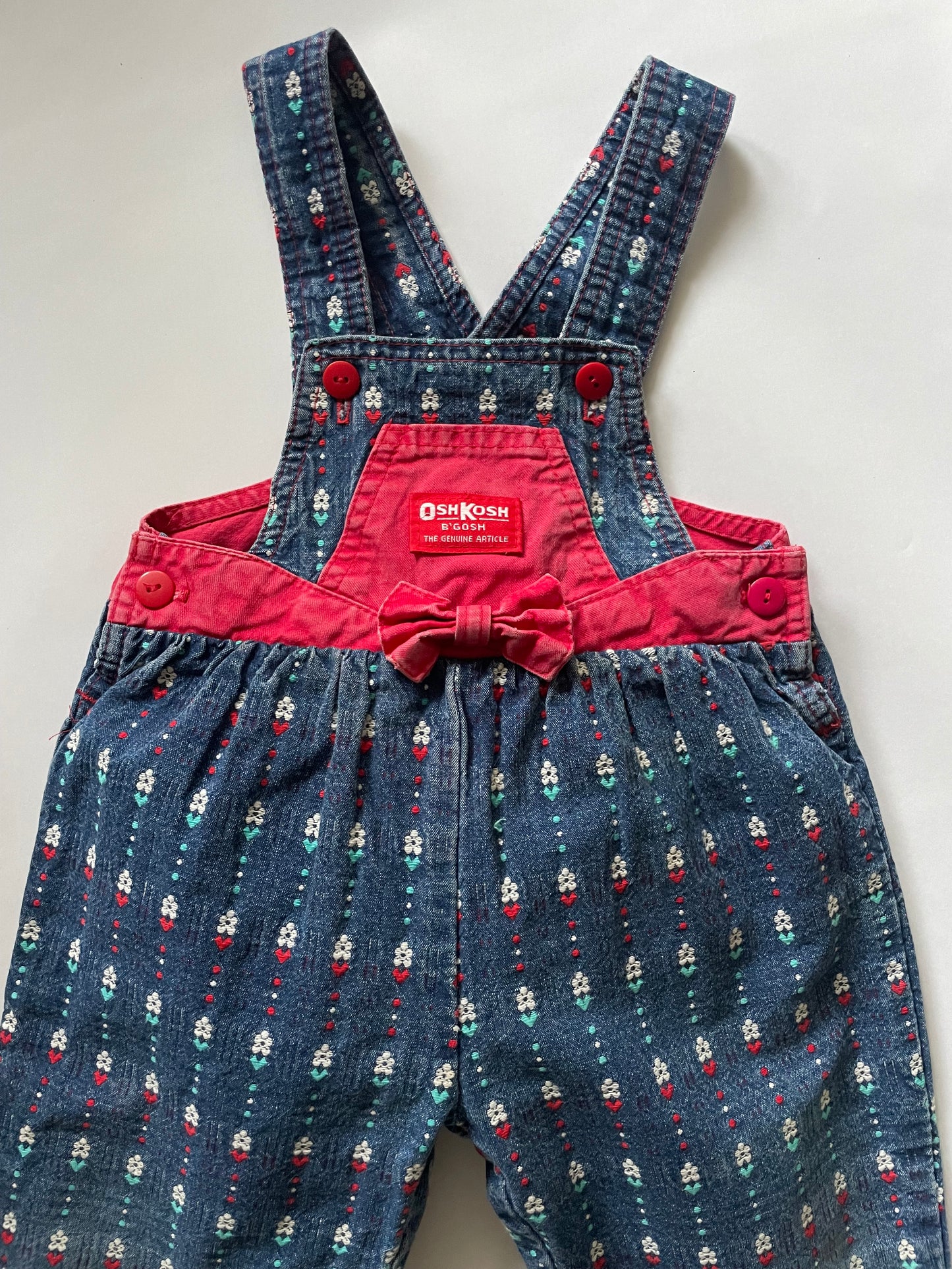 OshKosh b'Gosh Vintage Overall in daisy and heart denim with Bow