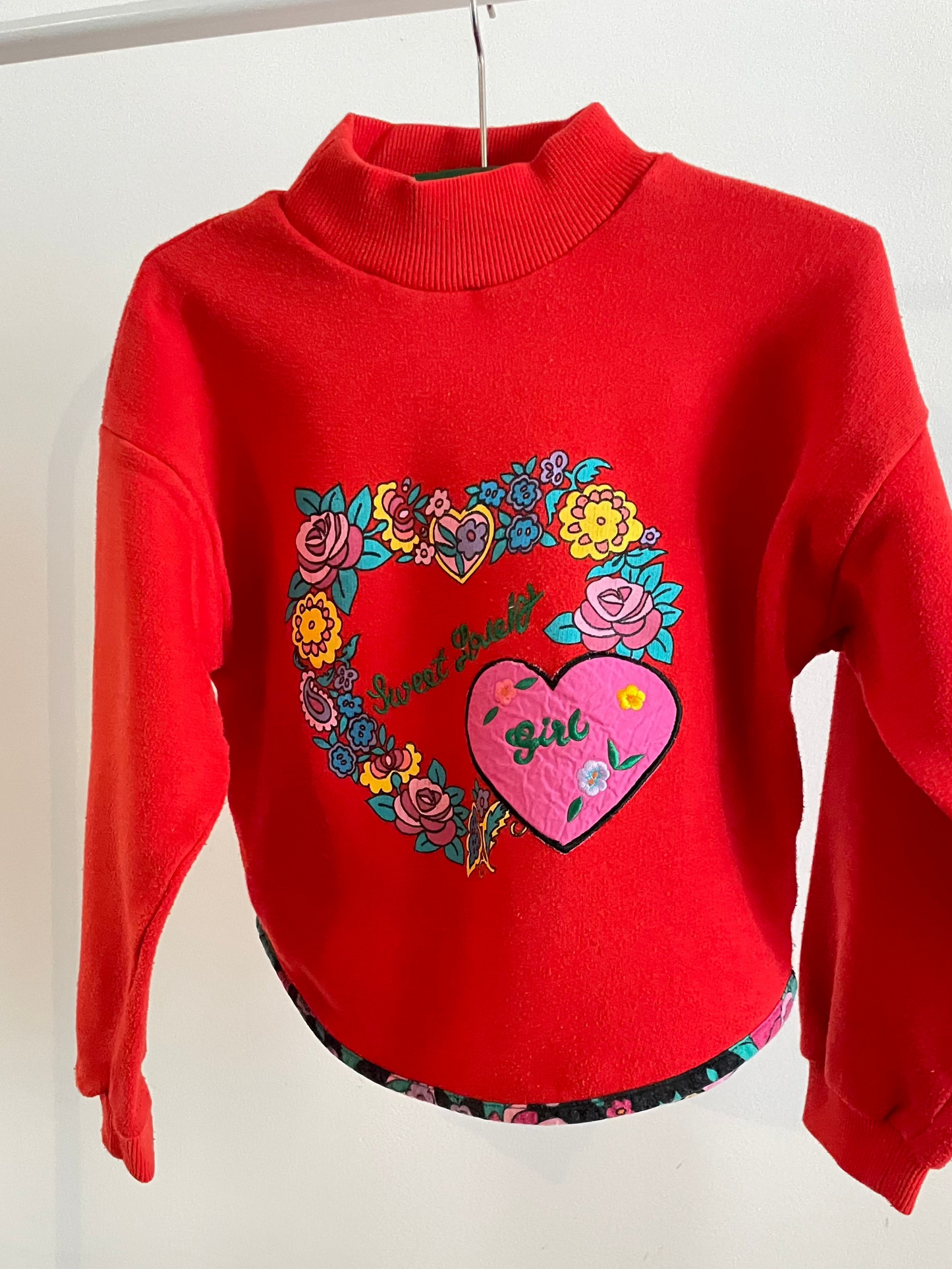 Red "Lovely Girl" Flower Sweatshirt