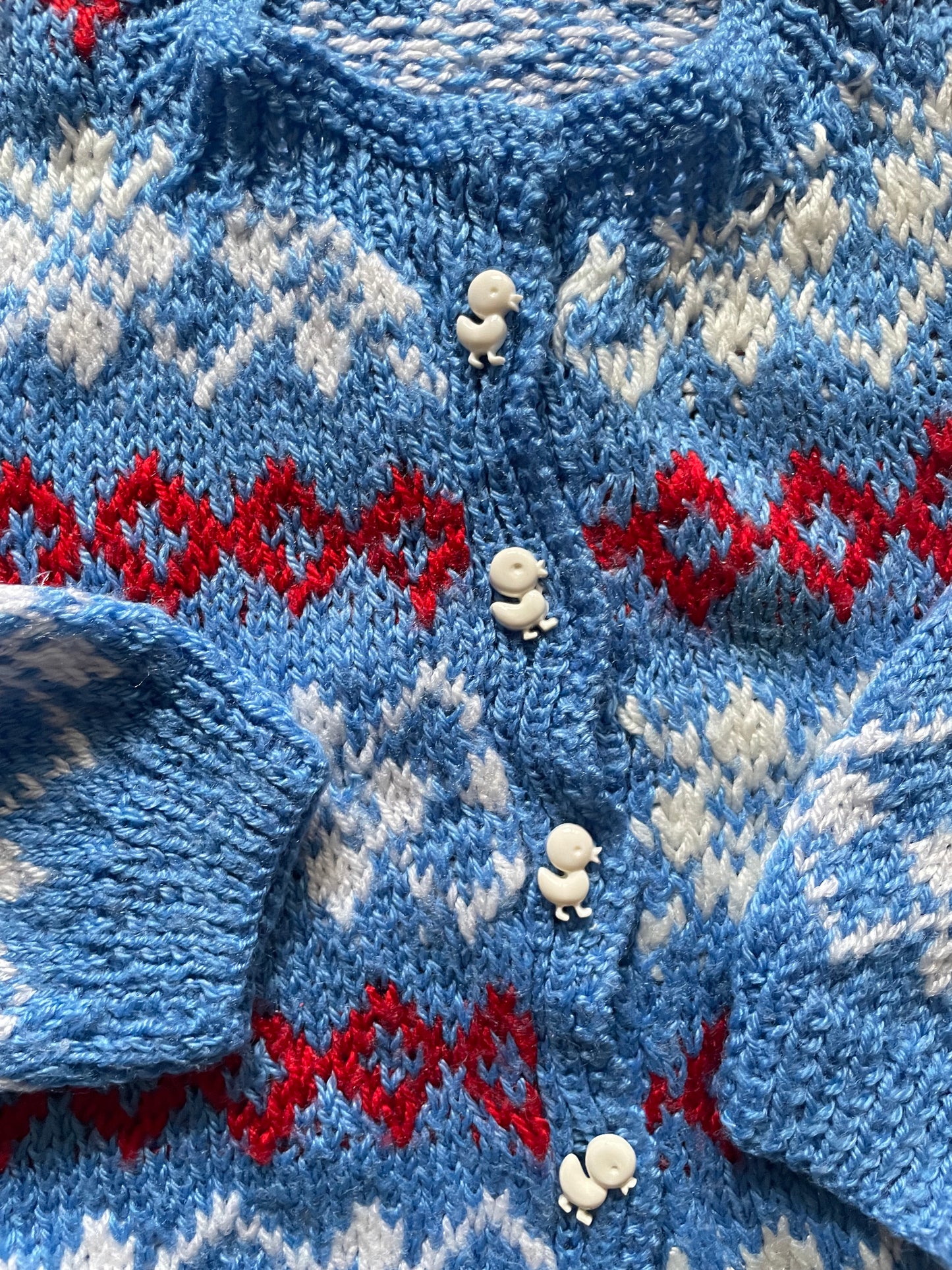 Handmade vintage knitted cardigan with duck buttons