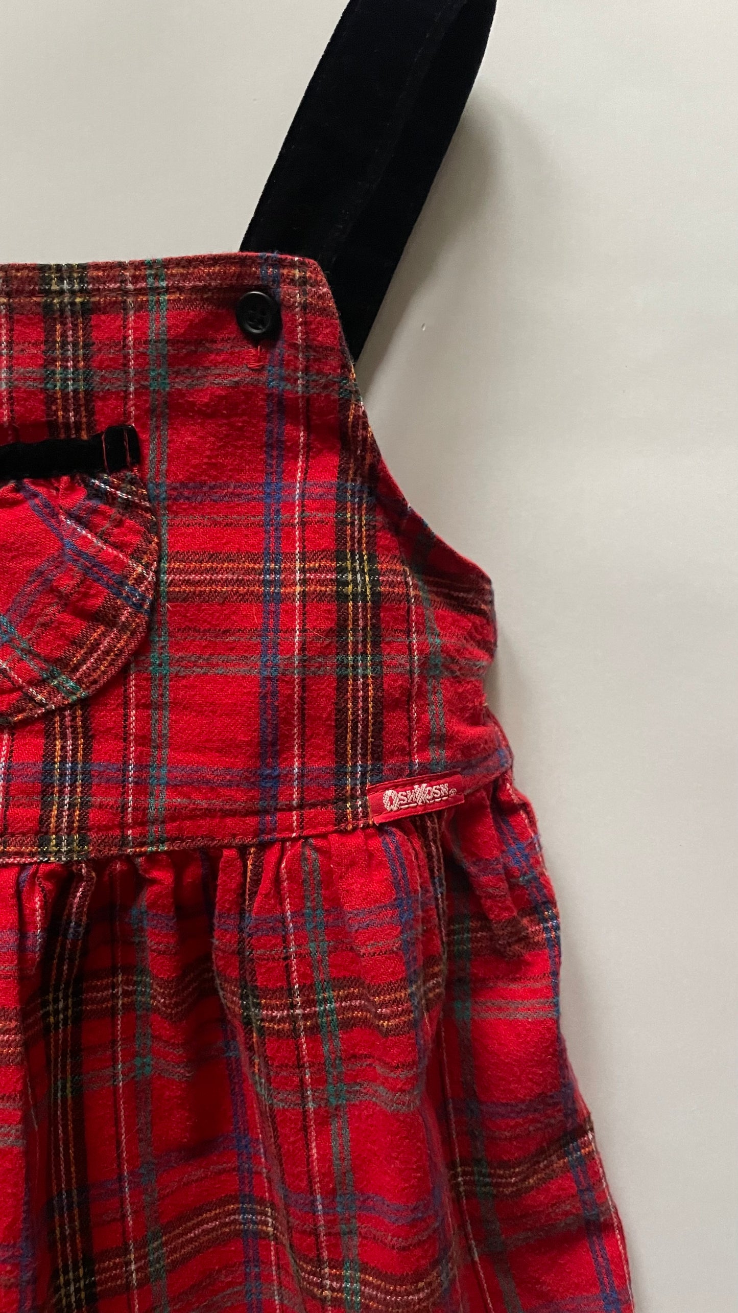 OshKosh b'Gosh red flannel vintage overall skirt with velvet