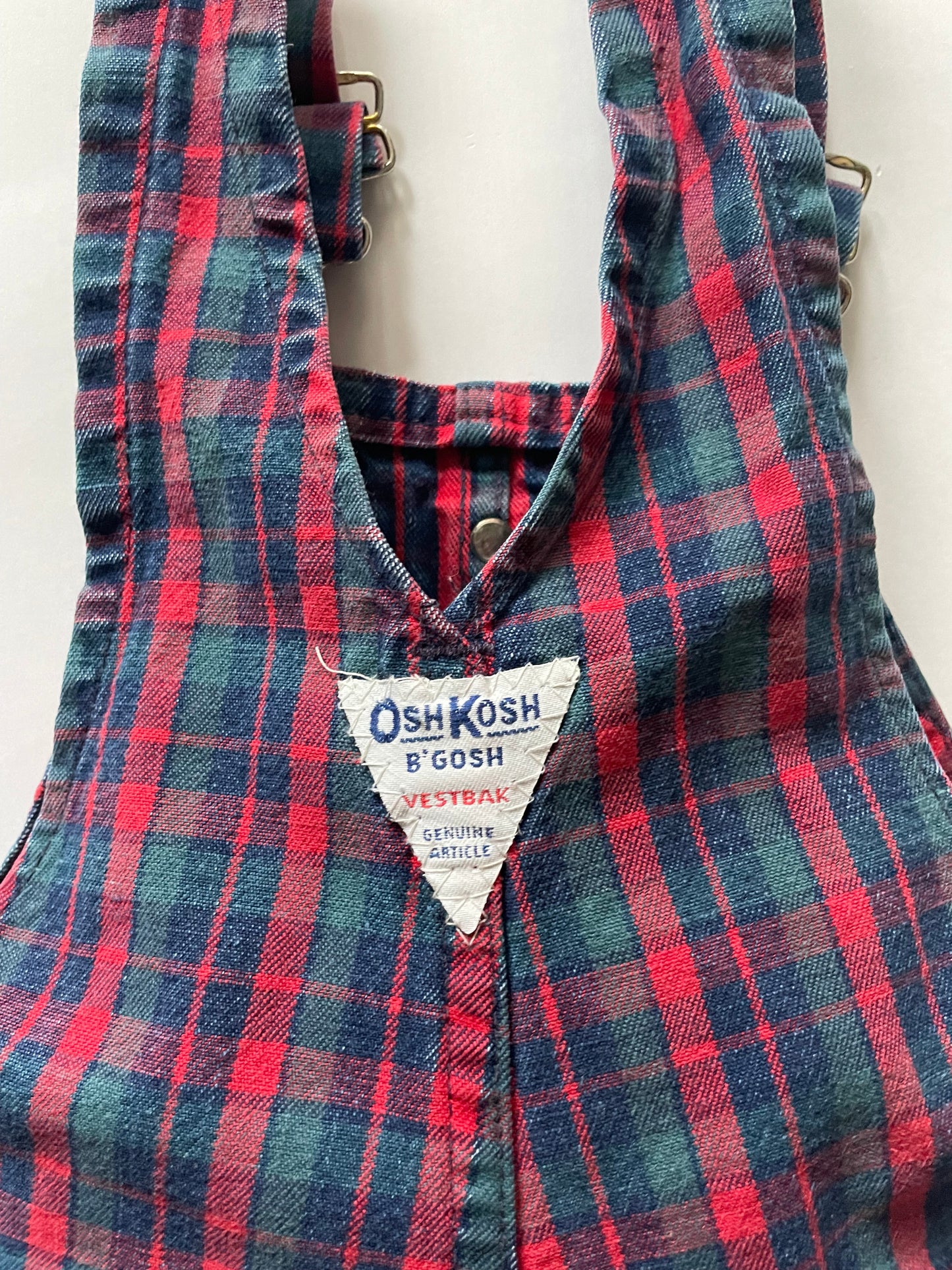 OshKosh b'Gosh Vintage denim red green check overall