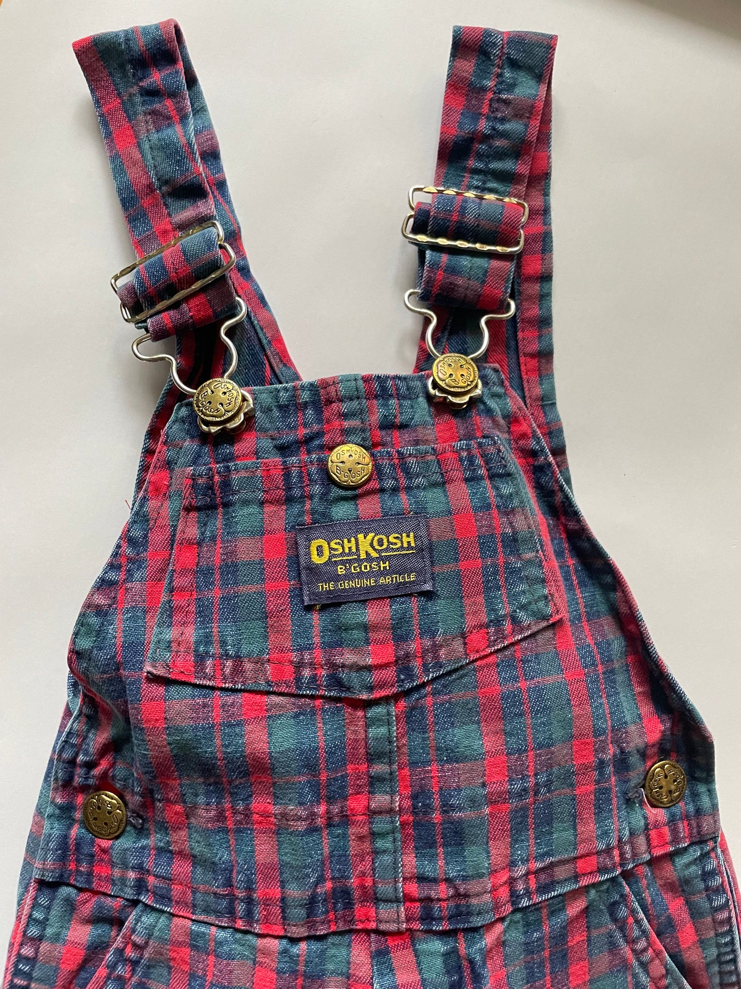 OshKosh b'Gosh Vintage denim red green check overall