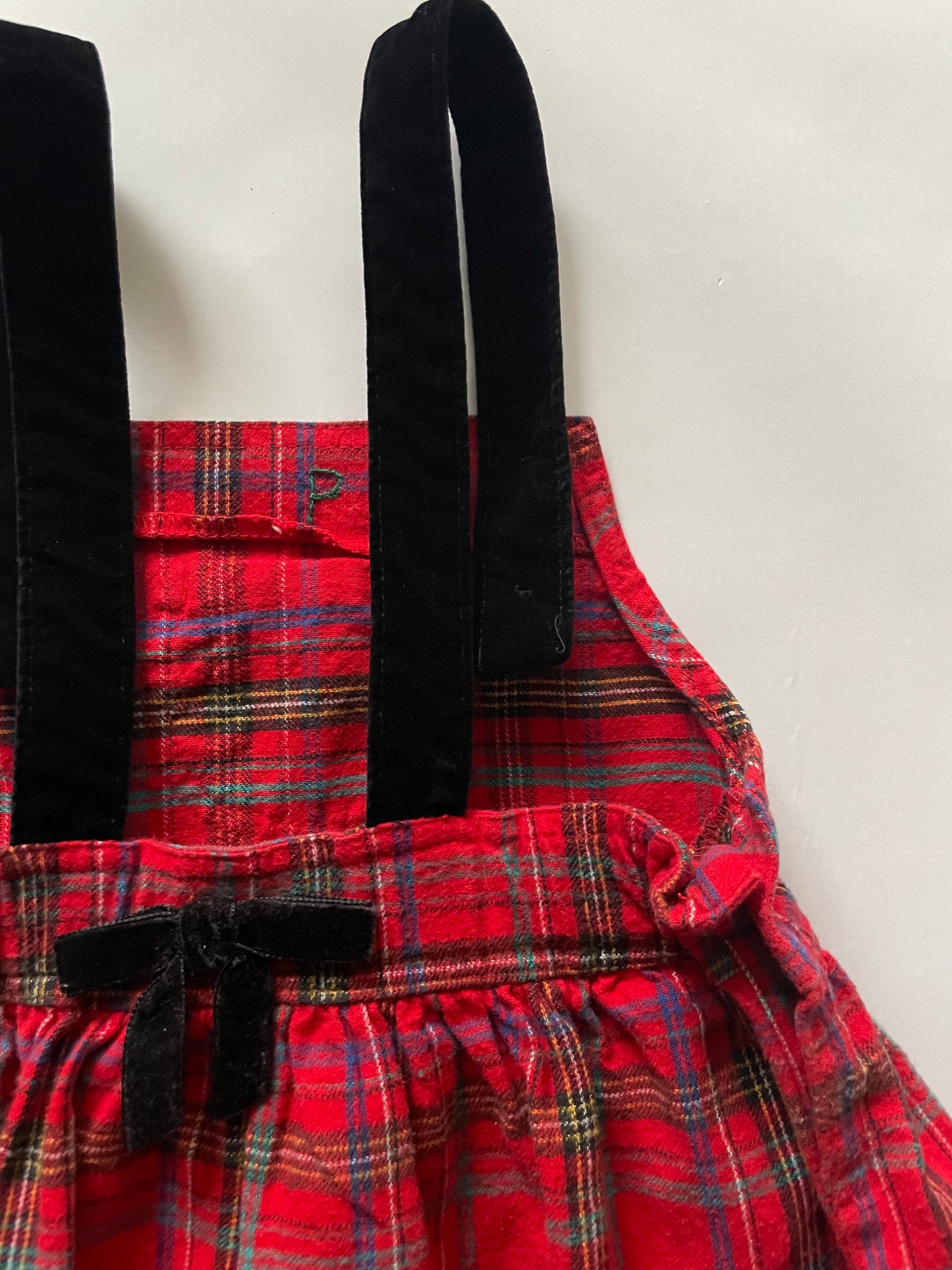 OshKosh b'Gosh red flannel vintage overall skirt with velvet