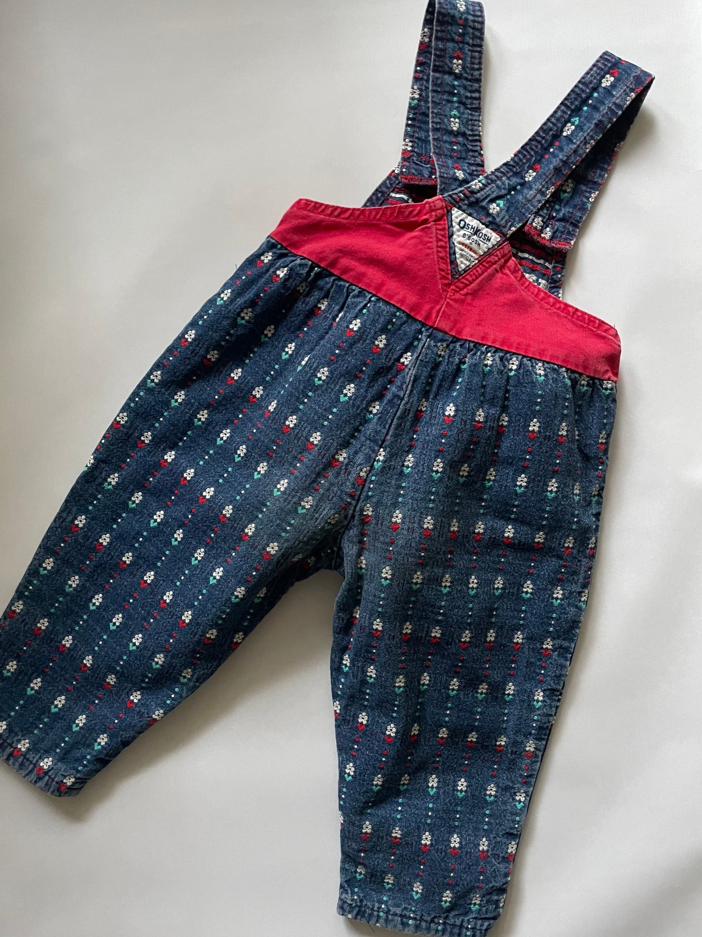 OshKosh b'Gosh Vintage Overall in daisy and heart denim with Bow