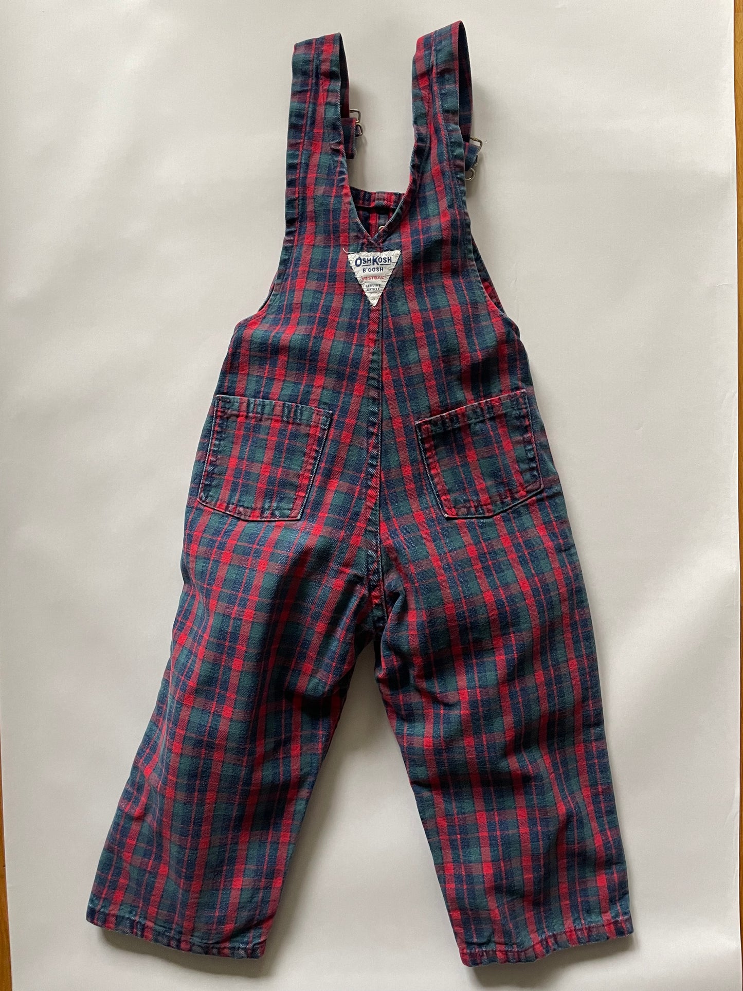OshKosh b'Gosh Vintage denim red green check overall