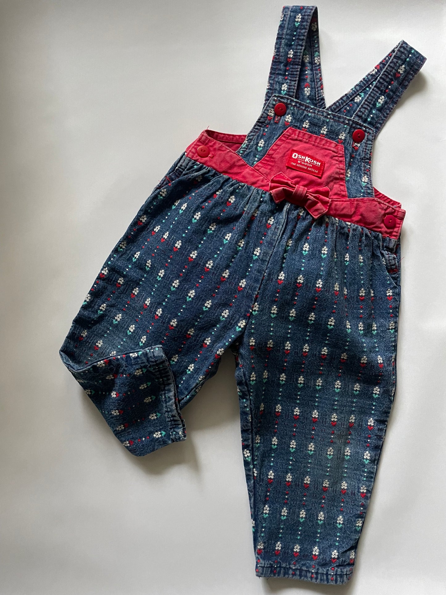 OshKosh b'Gosh Vintage Overall in daisy and heart denim with Bow
