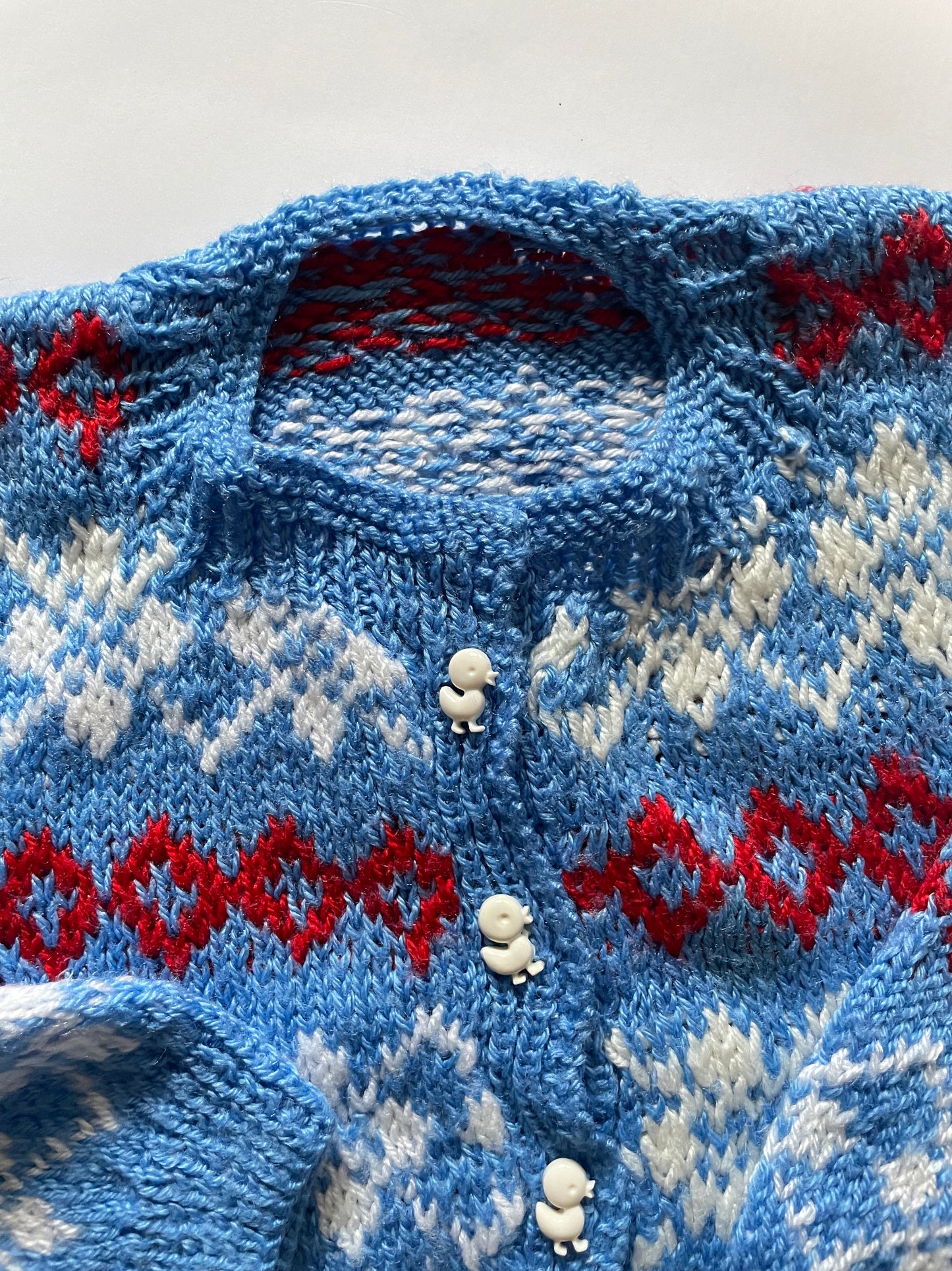 Handmade vintage knitted cardigan with duck buttons