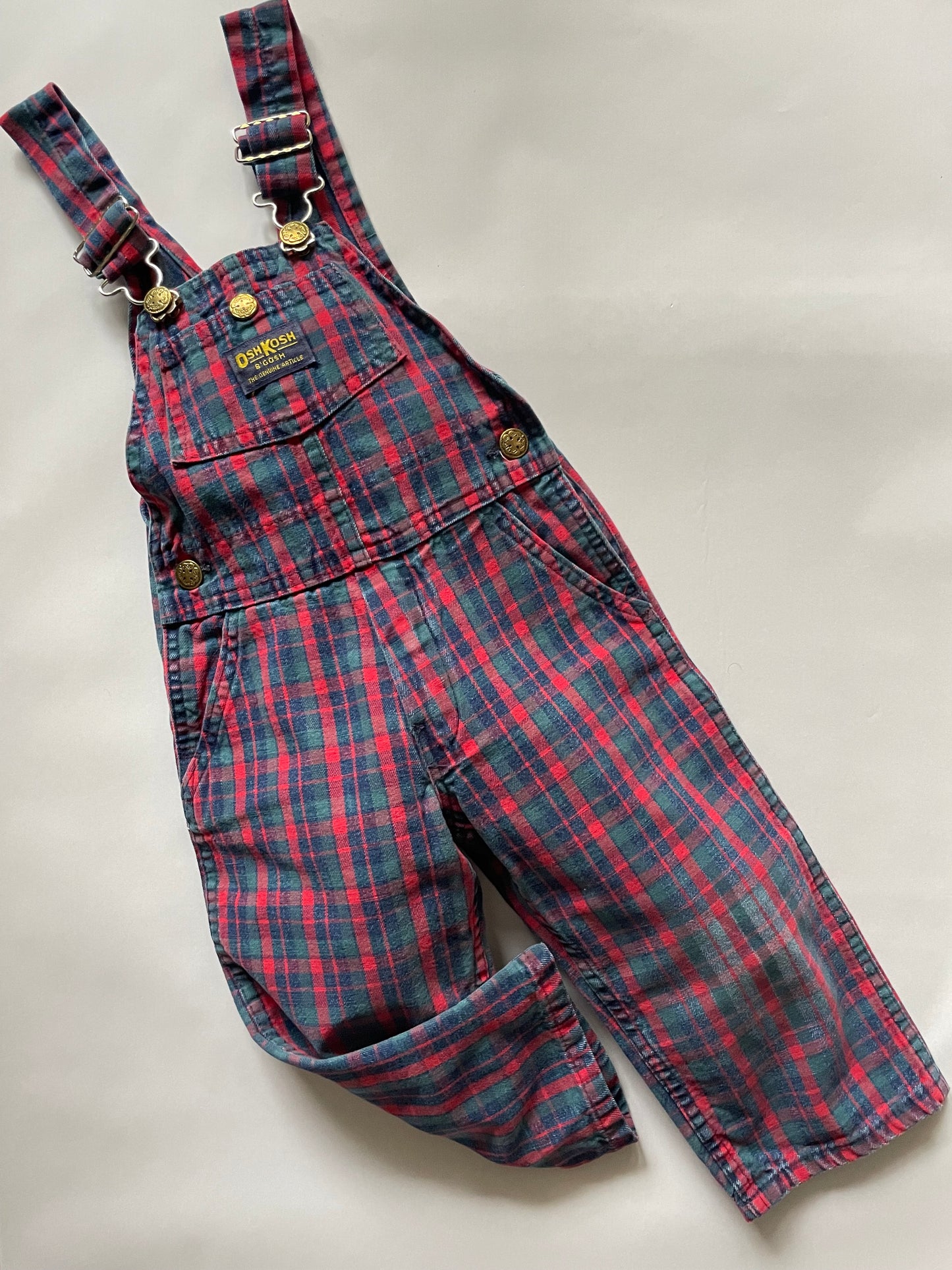 OshKosh b'Gosh Vintage denim red green check overall