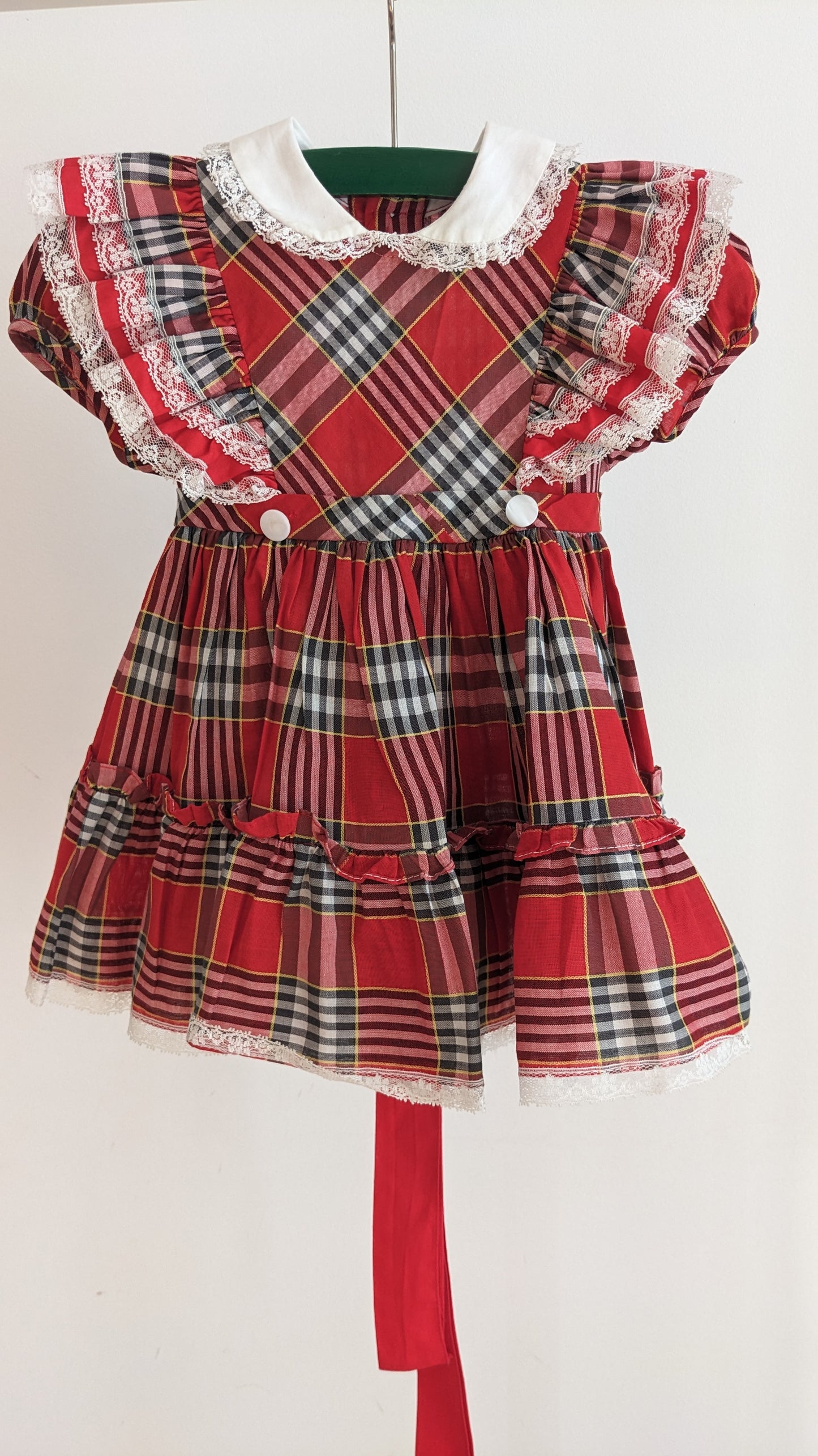 Frills and laces red check baby dress