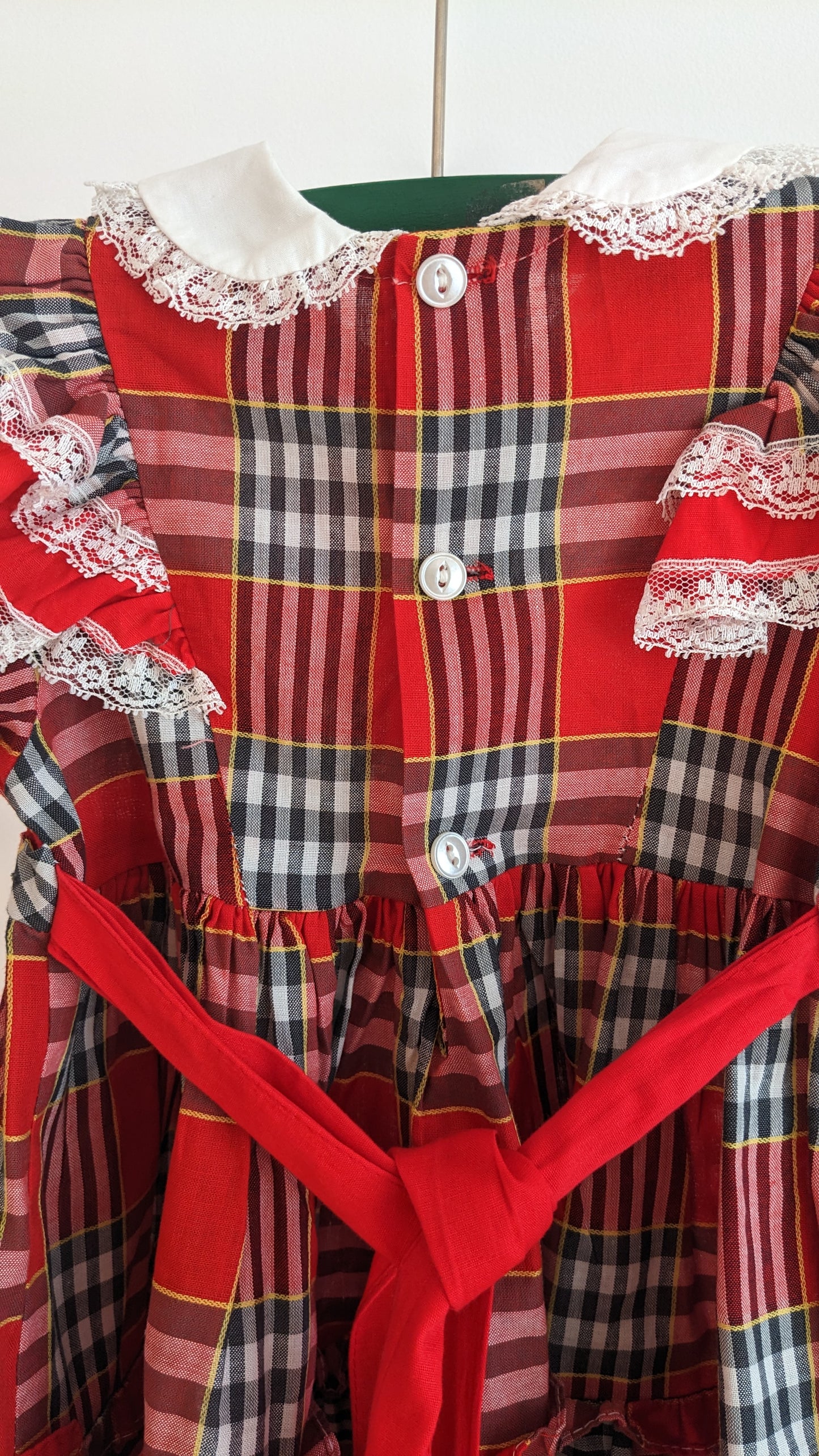Frills and laces red check baby dress