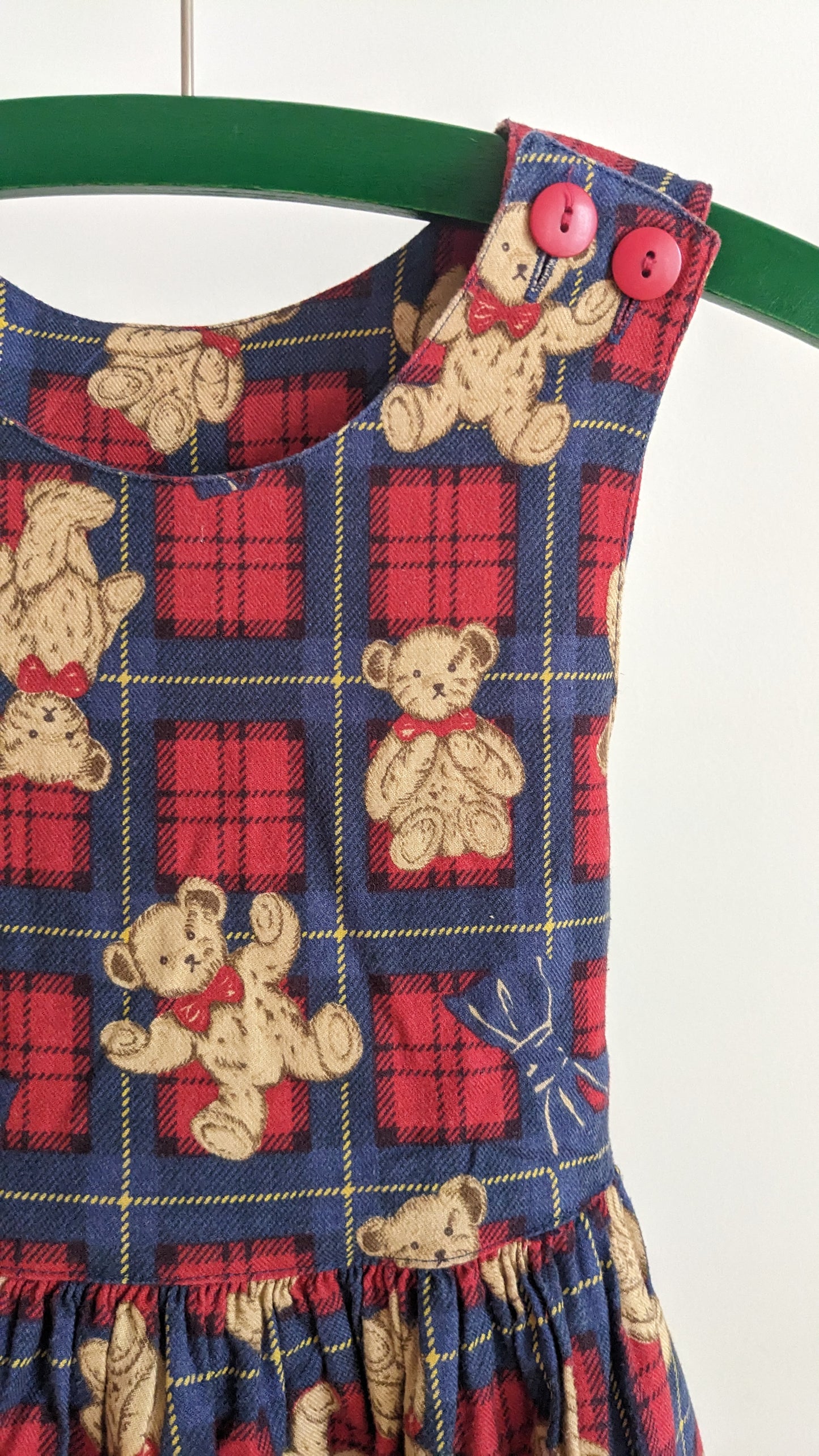 Teddy bears plaid check dress
