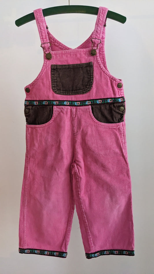 Pink corduroy overall with brown details