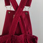 Red corduroy overall with frill and flowers