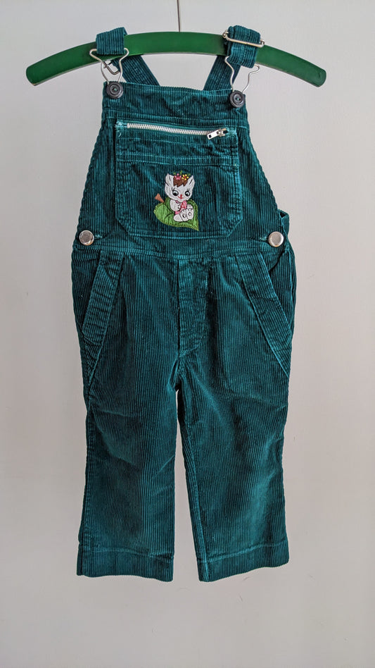 Dark green corduroy overall with cat application