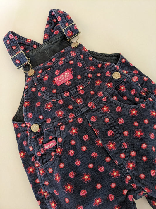 Oshkosh b'Gosh Blue Velvet Flower Vintage Overall 9/12