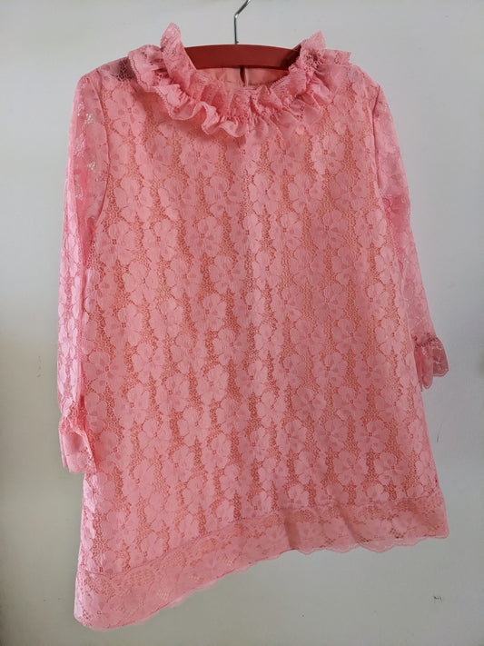 Pink Frilled Lace Trapeze Vintage Dress frm the 70's